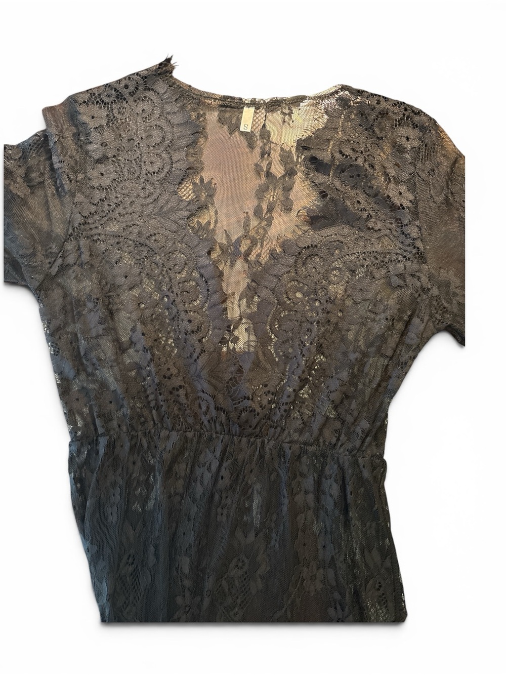 Elegant Black Lace Maxi Dress with Long Sleeves Deep V Neck Sz Small - Picture 5 of 6